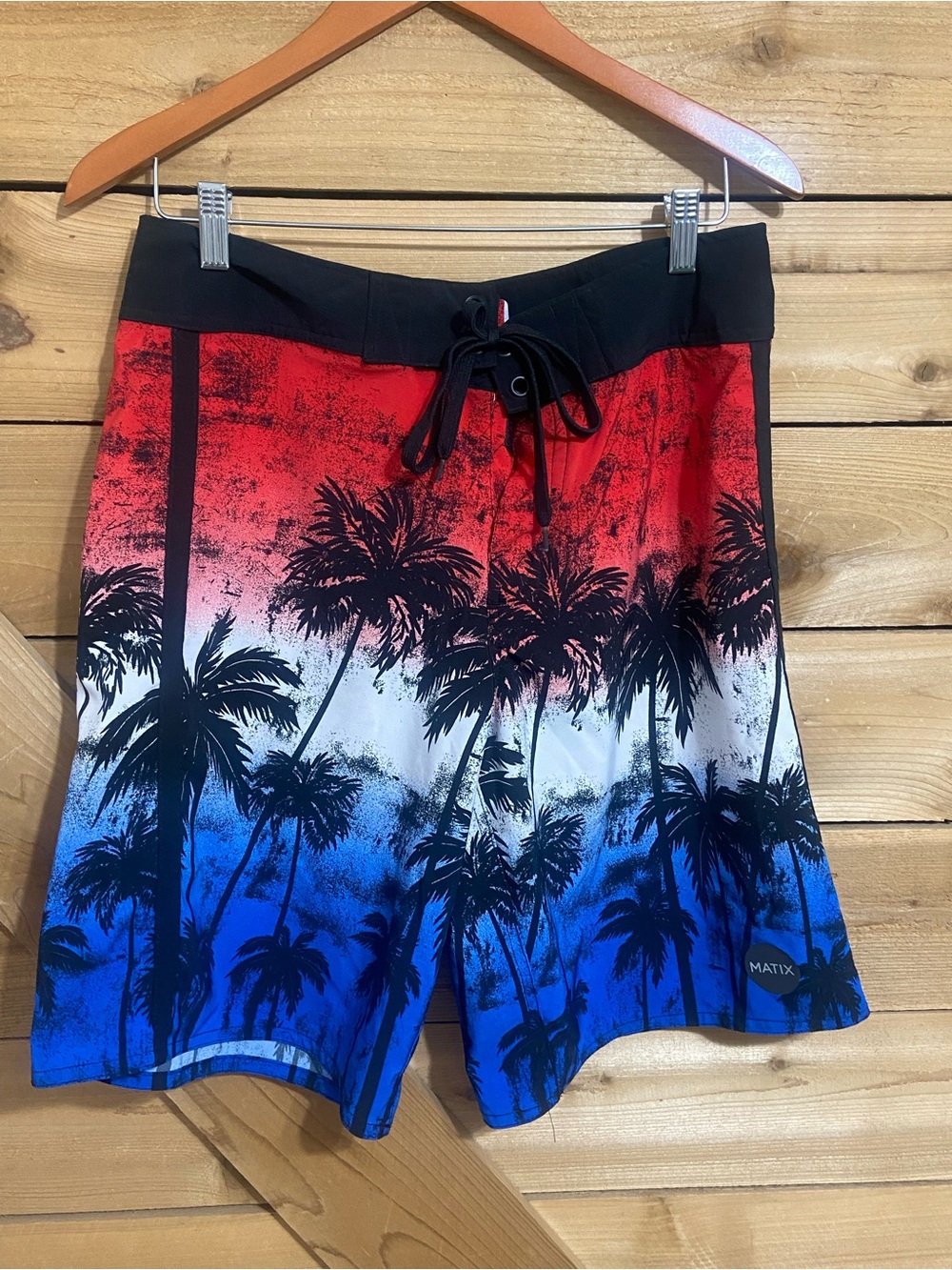 Matix Red-White-Blue Palm-Print Hybrid Shorts